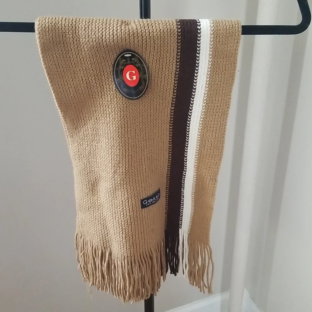 Men's Gekko Scraf with Fringes NWT in Tan, Brown & Cream